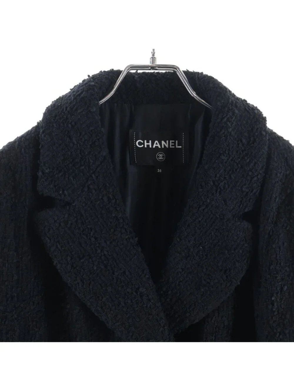 Chanel Tweed Jacket Crystal Button Double Breasted Black